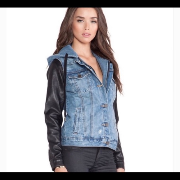 faux leather denim jacket